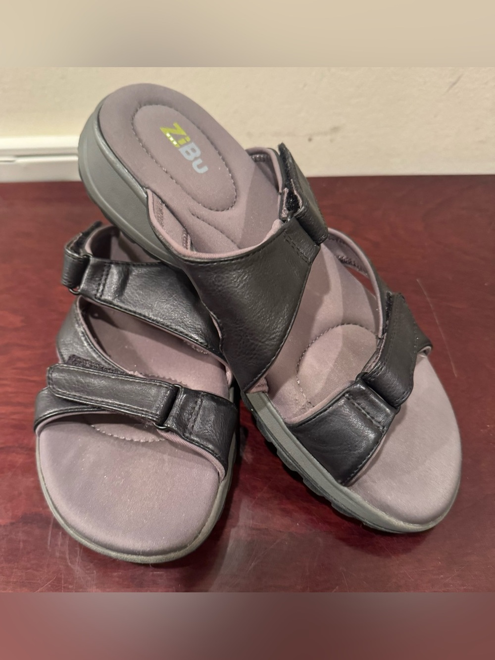 Women's Black Adjustable Leather Sandals by ZiBu
- Size 7